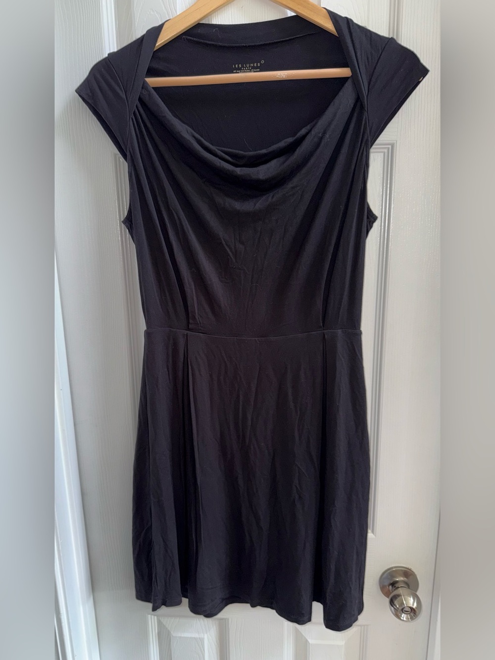 Les Lunes Paris Jersey Mini dress S/M draped neckline cap sleeves Euro Summer